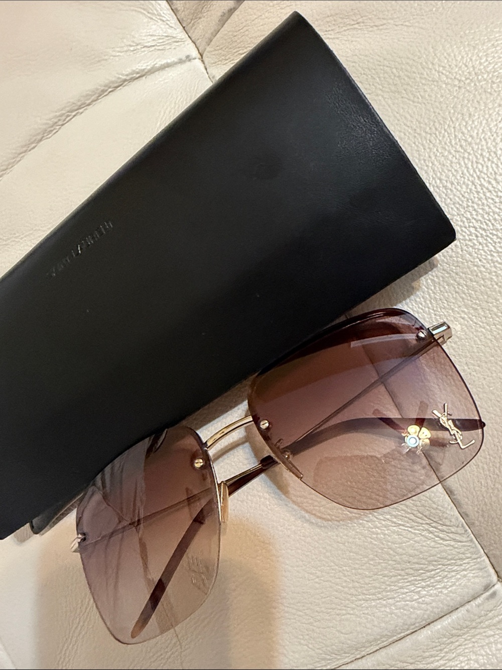Authentic Saint Laurent Men’s Rimless Sunglasses in Brown